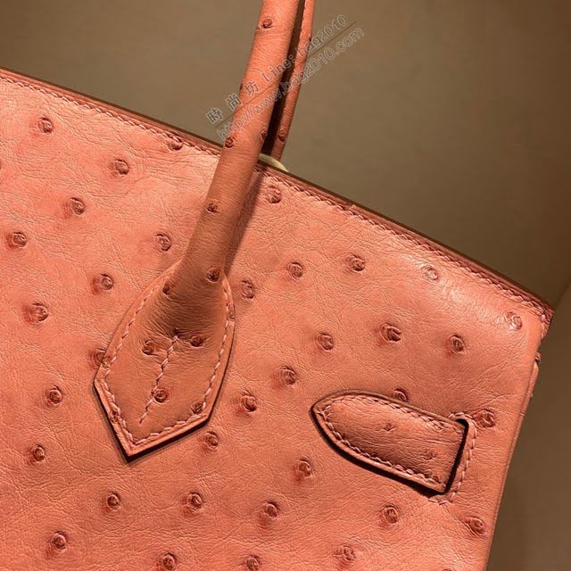 Hermes女包 愛馬仕Birkin30cm Hermes鉑金包 Ostrich鴕鳥皮 全手縫蠟線 89 Noir 黑色  am1901